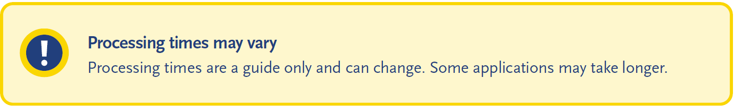 Processing times are a guide only and can change. Some applications may take longer.