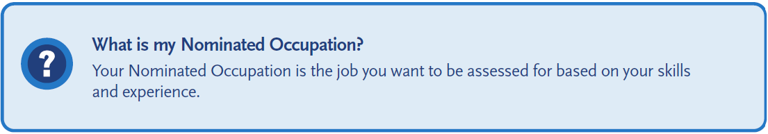 Help information box explaining what a nominated occupation is, with a question mark icon and explanatory text.